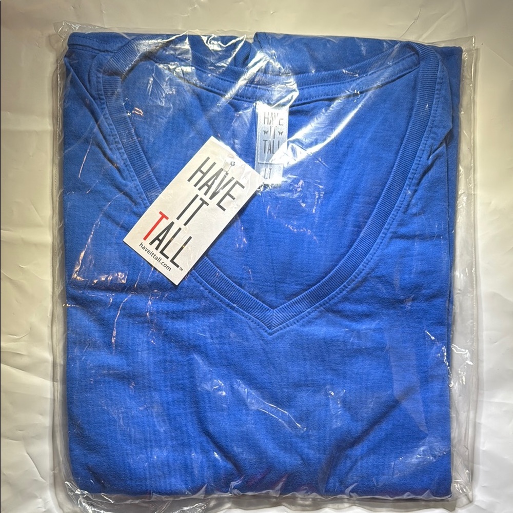 NWT Have It Tall Blue V-Neck Tee Shirt T-Shirt Solid Basic Womens Size L Tall